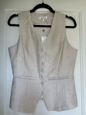 Heartloom Natural Linen Blend Button Front Vest Top